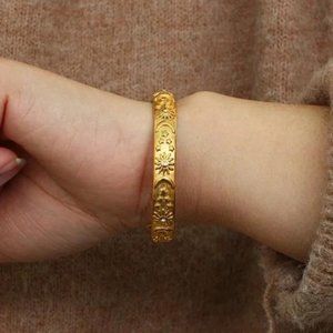 NEW 18K GOLD SUN MOON STAR CUFF BRACELET